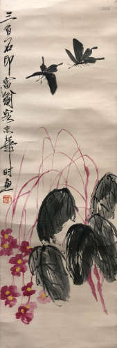 A Chinese Painting of Double Butterflies Signed Qi Baishi