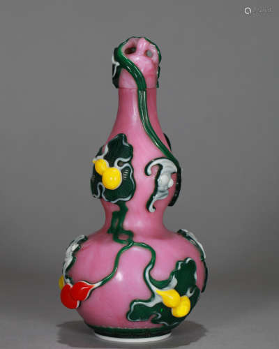 A Chinese Peking Glass Overlay Double Gourd