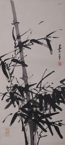 A Chinese Painting of Ink Bamboo Signed Dong Shouping