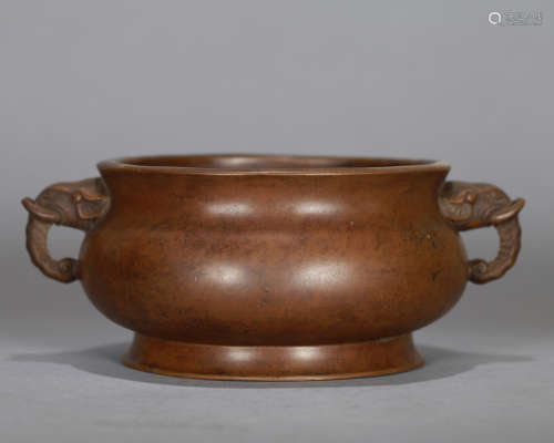 A Chinese Bronze Censer with Double Handles