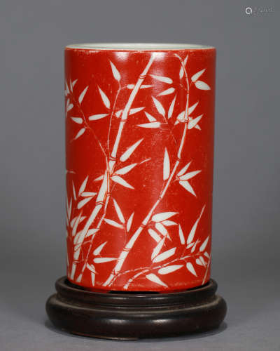 A Chinese Iron Red Brush-pot