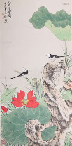 A Chinese Painting of Lotus Pond Signed Xie Zhiliu