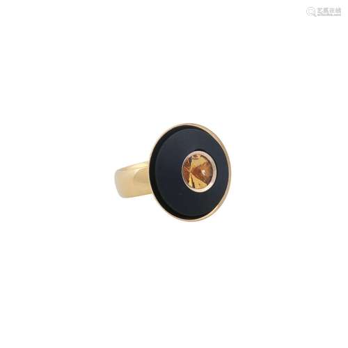 Designerring mit Onyx und Citrin im Spirit Sun Cut,