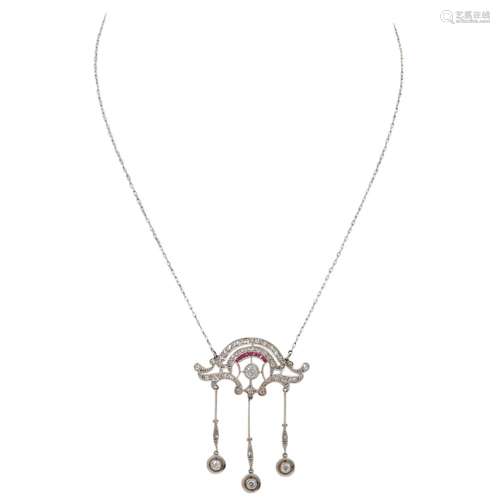 Belle Époque Collier mit Rubinen und Diamanten,