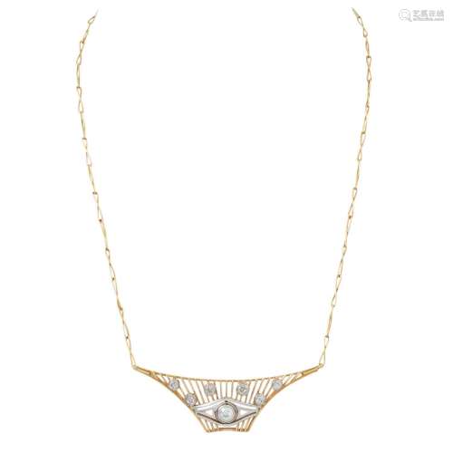 Collier mit 7 Altschliffdiamanten von zus. ca. 1,6 ct,