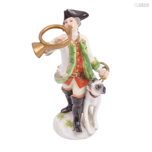 MEISSEN "Jäger mit Waldhorn und Jagdhund" 1860-192...