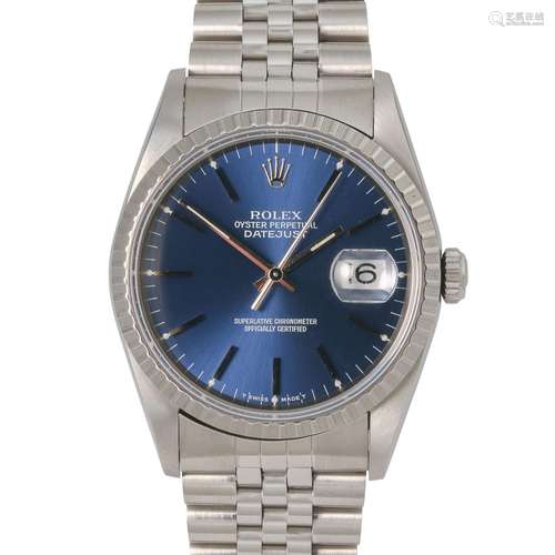 ROLEX Neo Vintage Datejust "Blau", Ref. 16220. Arm...