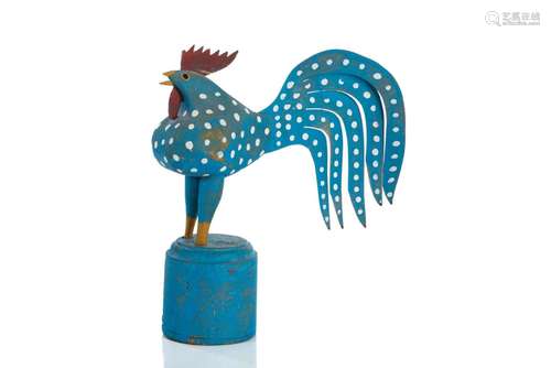 FOLK ART POLYCRHOMED WOOD CARVING OF A ROOSTER