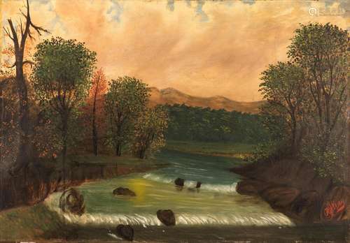 PRIMITIVE NORTH AMERICAN LANDSCAPE PAINTING