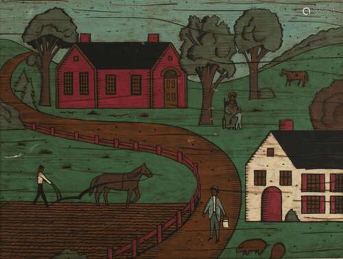 FOLK ART FARM SCENE PAINTING