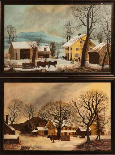 TWO PRIMITIVE PAINTINGS OF COUNTRY INNS