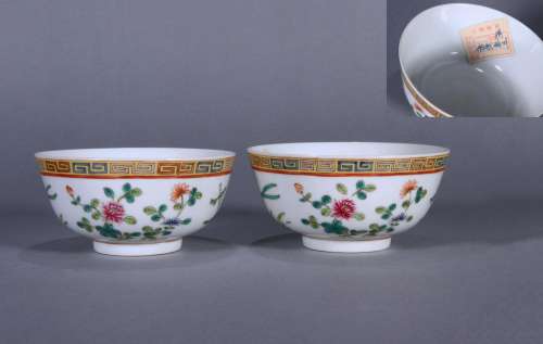 PAIR OF CHINESE PORCELAIN FAMILLE ROSE FLOWER BOWLS