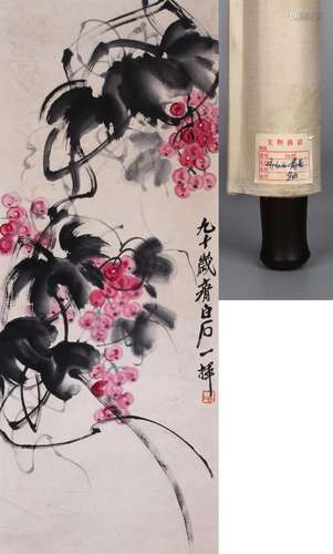 CHINESE SCROLL PAINTING OF FLOWER SIGNED BY QI BAISHI