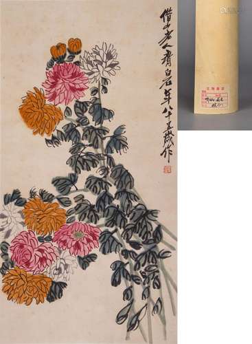 CHINESE SCROLL PAINTING OF FLOWER SIGNED BY QI BAISHI