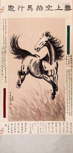 CHINESE SCROLL PAINTING OF HORSE WITH CALLIGRAPHY SIGNED BY ...