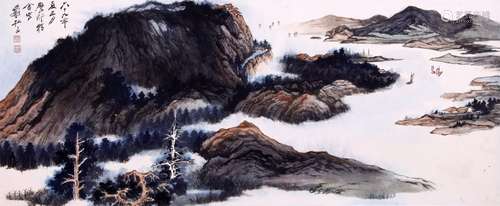 CHINESE SCROLL PAINTING OF MOUNTAIN VIEWS SIGNED BY ZHANG DA...