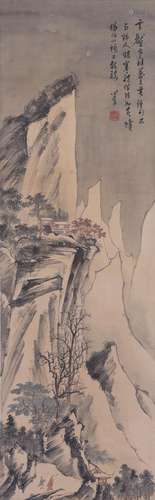 CHINESE SCROLL PAINTING OF MOUNTAIN VIEWS SIGNED BY PURU