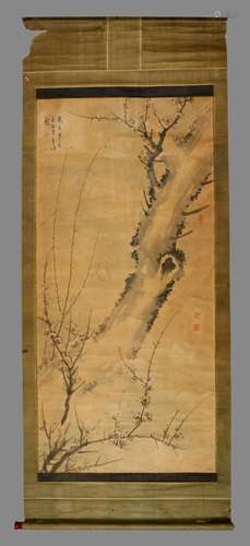 CHINESE SCROLL PAINTING OF PLUM BLOSSOMMINGS SIGNED BY CHEN ...