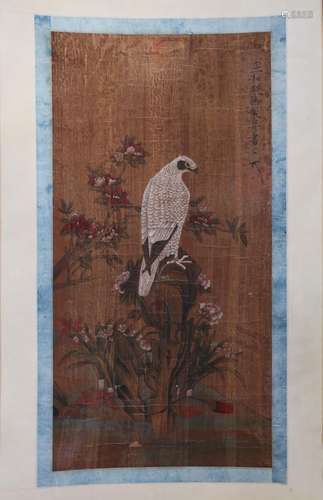 CHINESE SCROLL PAINTING OF EAGLE AND FLOWER SIGNED BY SONG H...