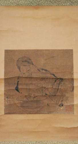 CHINESE SCROLL PAINTING OF A OLD MAN SIGNED BY MONK FACHANG