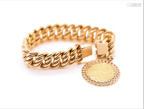 BRACELET MONNAIE EN OR JAUNE À MAILLE TORSADÉE<br />
Pièce a...