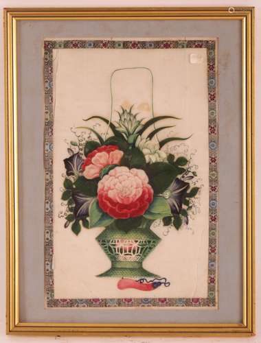 TABLEAU "BOUQUET EN VASE", travail asiatique<br />...