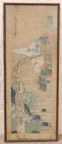 Grande aquarelle "Perroquet" Japon<br />
Aquarelle...