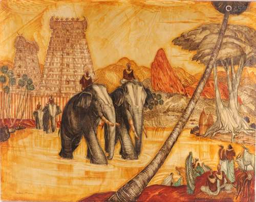 André MAIRE (1898-1984)<br />
Les éléphants sacrés à Madurai...