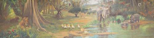 TABLEAU "PAYSAGE AFRICAIN ANIMALIER" de Roger BAUD...