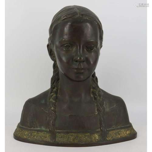 B.F.A. 1930. Signed & Dated Bronze Bust Of A Girl.