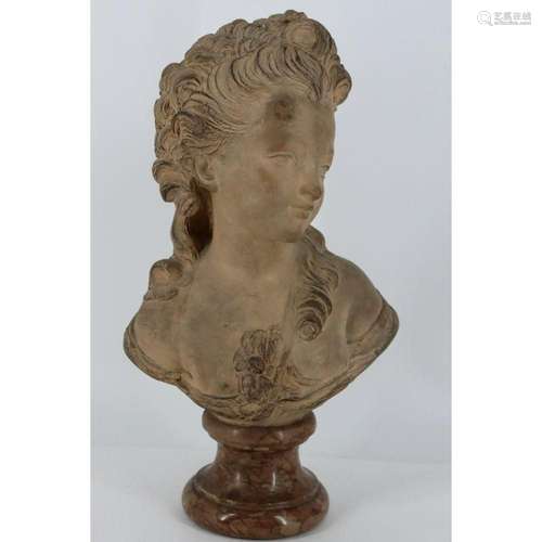 Antique French Terracotta Bust Of A Beauty.