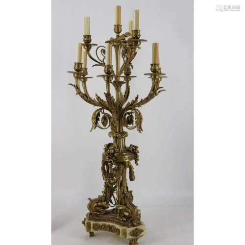 Large Antique Gilt Bronze Candelabra Lamp.