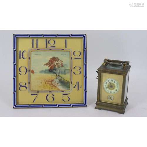 Waltham Bronze Enameled Clock & a French Carriage