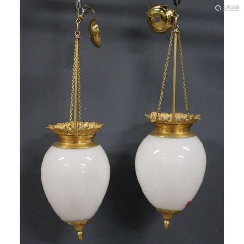 Vintage Pair of Gilt Metal Mounted Opaline