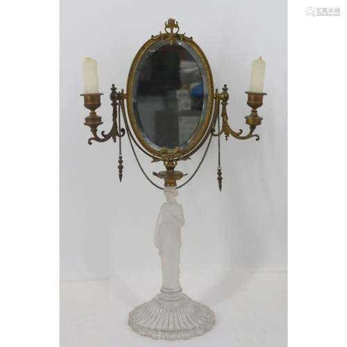 Antique Lalique Style Figural Mirror.