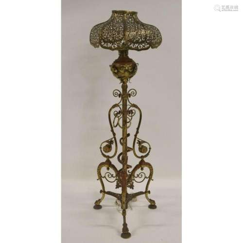 Parker Signed Victorian Brass Standing Lamp.