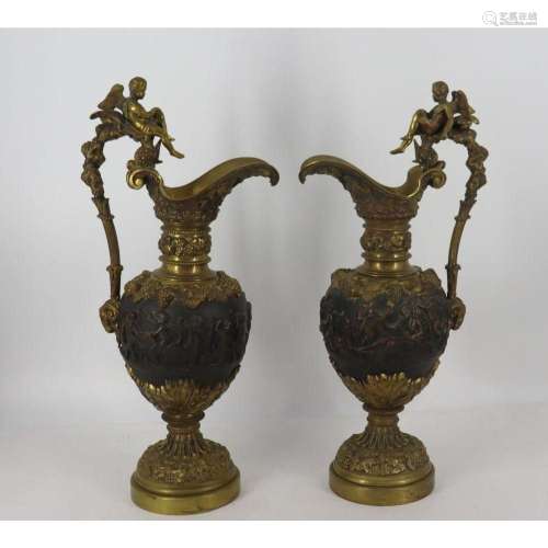 Antique and fine Quality Pair of Bronze Ewers.