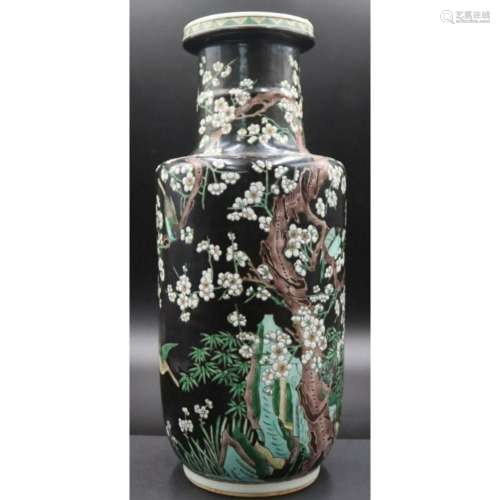 Chinese Famille Noir  Birds and Flowers  Vase.