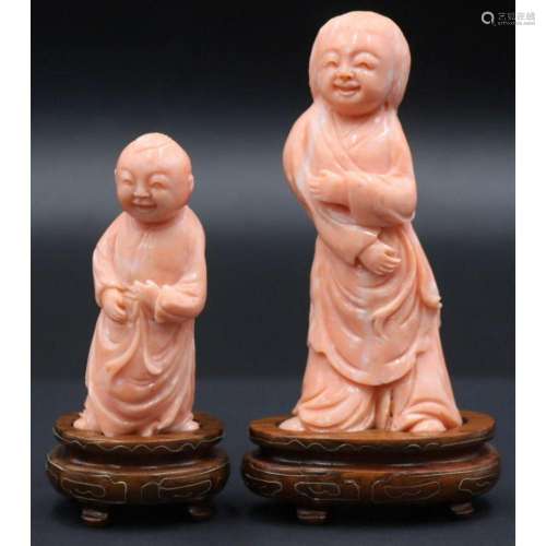 (2) Carved Angel Skin Coral Standing Figures of