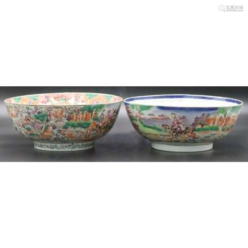 (2) Chinese Export Hunt Scene Punch Bowls.