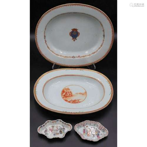 (2) Chinese Export Platters & (2) Chinese Famille