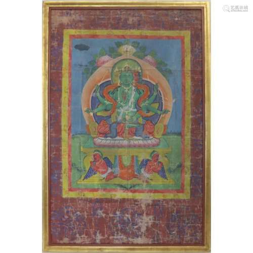 Tibetan Thangka of the Goddess Parnashavari.
