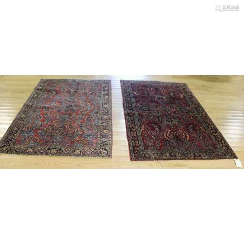 2 Antique & Finely Hand Woven Sarouk Carpets.