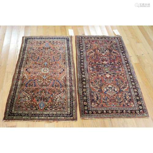 2 Antique And Finely Hand Woven Sarouk Carpets.