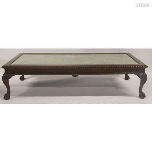 Antique And Finely Carved Mahogany Coffee Table .