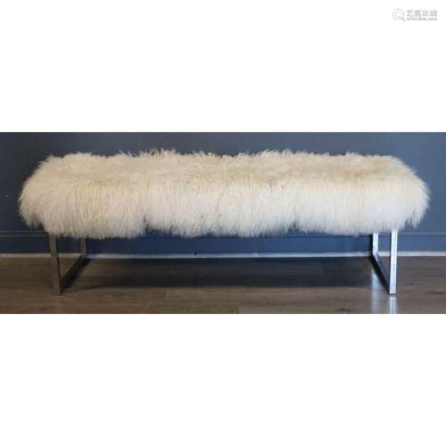 A Vintage Chrome And Wool Upholstered Bench