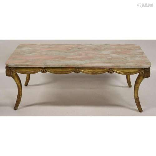 Antique Carved, Giltwood & Marbletop Coffee Table.
