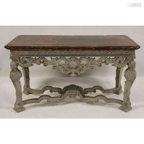 Antique Carved & Painted Figural Console Table.