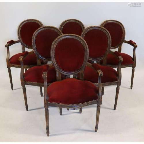6 Antique Louis XV1 Style Arm Chairs.
