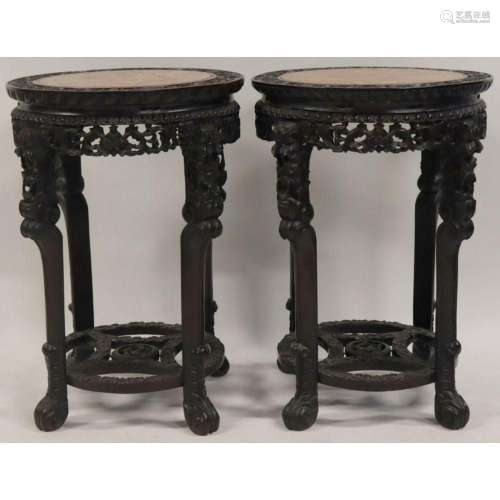 Pair of Large Chinese Marble Top Stands.
